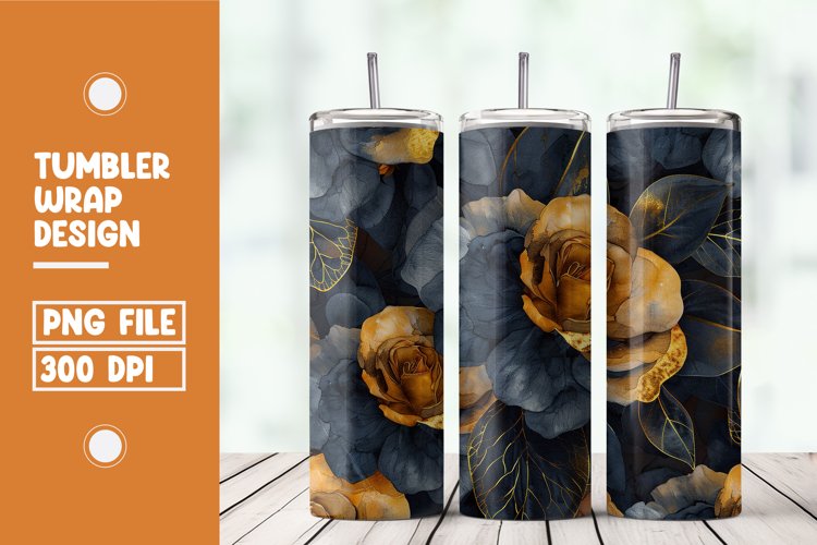 Black and golden roses watercolor tumbler wrap sublimation