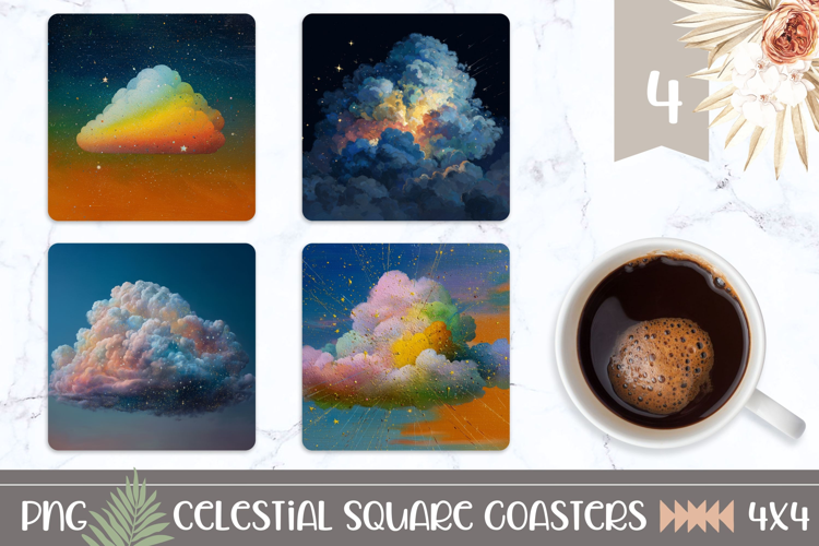 Glitter Sky Square Coasters, Clouds Square Coaster Template