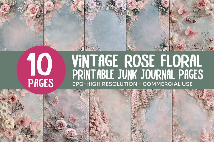 Vintage Rose Floral Junk Journal Pages example image 1