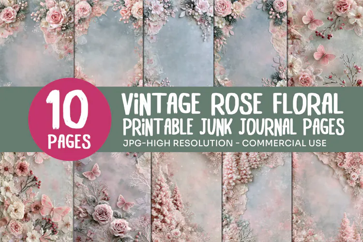 Vintage Rose Floral Junk Journal Pages