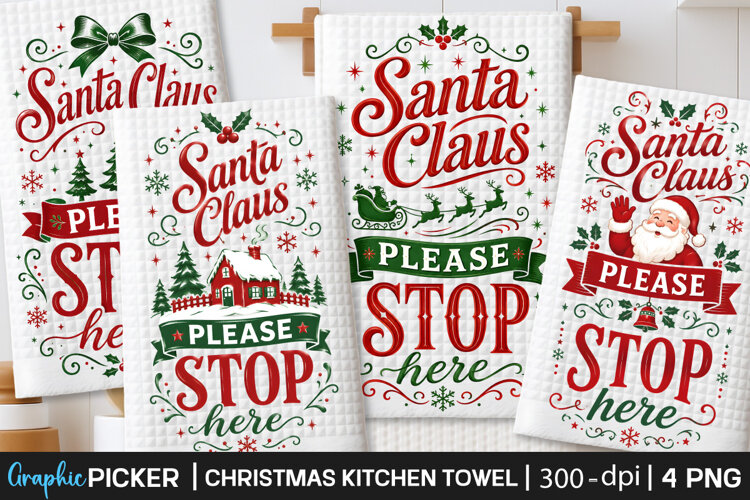 Christmas Kitchen Towel Sublimation, Vintage Christmas PNG example image 1