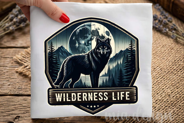 Wilderness Life PNG, Wolf and Moon Mountain Sublimation example image 1