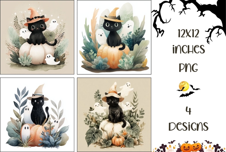 Halloween Black Cat Backgrounds, Pumpkins Digital Papers