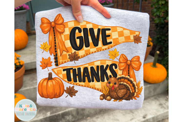Give Thanks PNG | Preppy Thanksgiving Flag Pennant PNG