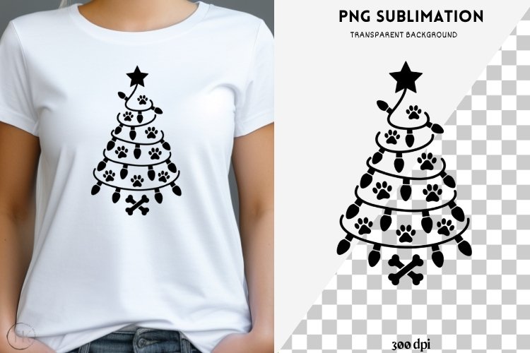 Paw print Christmas tree png design for T-shirts