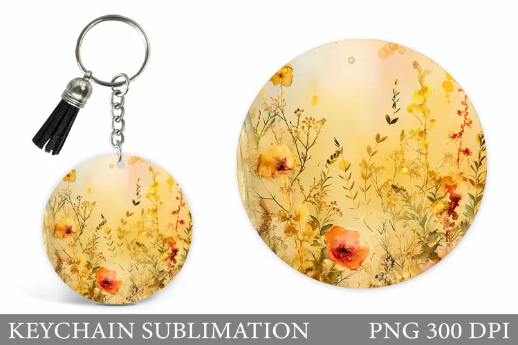 Flowers Keychain Sublimation. Flowers Round Keychain Design
