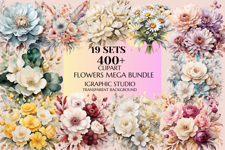 Flowers Mega Clipart Bundle, Floral Clipart, Huge Bundle
