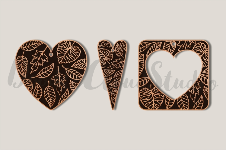 Heart Leaves Earring Pendant SVG File for Laser Cut, Jewelry