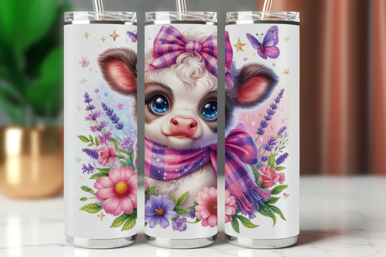 Tumbler Wrap 20 oz - floral highland cow