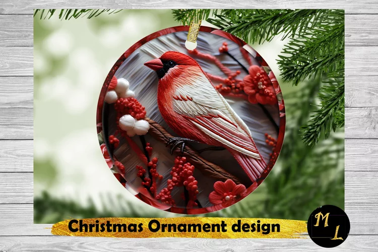 Red Bird Christmas Ornament,Ornament Sublimation design