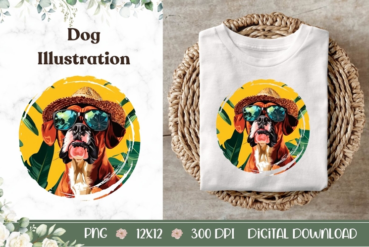 Summer Boxer Dog Illustration, Funny Boxer Dog PNG