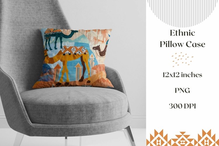 Camel Pillow Case Design, Ethnic Pillow Case Sublimation PNG example image 1