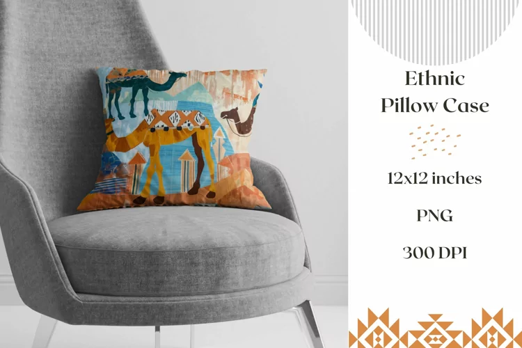 Camel Pillow Case Design, Ethnic Pillow Case Sublimation PNG