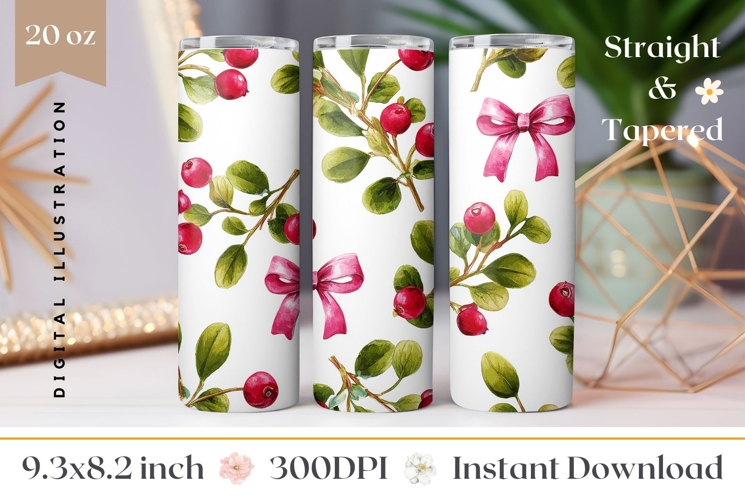 Watercolor Cowberry Tumbler Wrap, Berries Tumbler Template