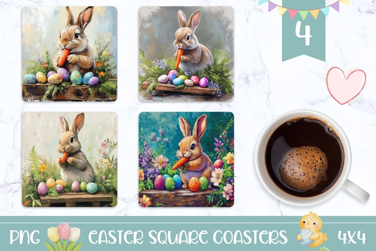 Easter Bunny Square Coasters, Easter Animals Sublimation