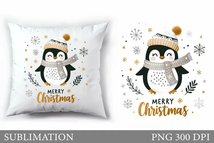 Cute Penguin Pillow Design. Christmas Pillow Sublimation