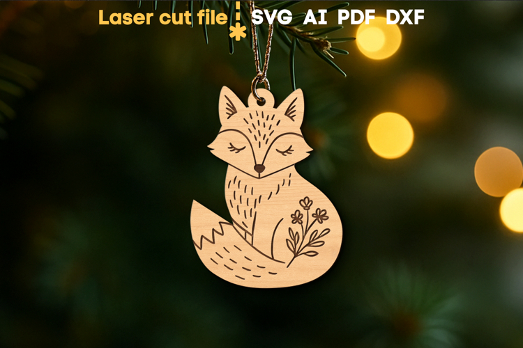 Fox Christmas Ornament SVG laser cut files for Glowforge