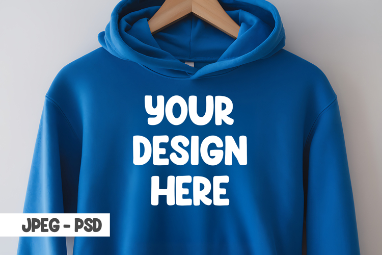 Hanging blue hoodie mockup psd & jpeg example image 1