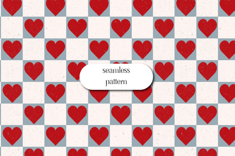 Valentine Heart Checker Seamless Pattern Red Blue