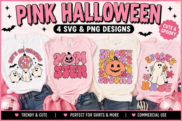 Pink Halloween SVG PNG, Cute Retro Ghost Spooky Season