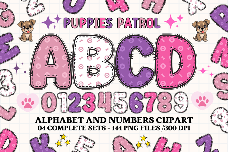 Puppies Patrol Alphabet png, letters doodle, puppies clipart