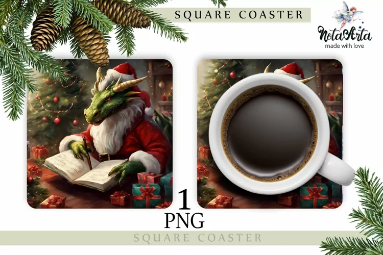 Mug coaster with dragon for Christmas