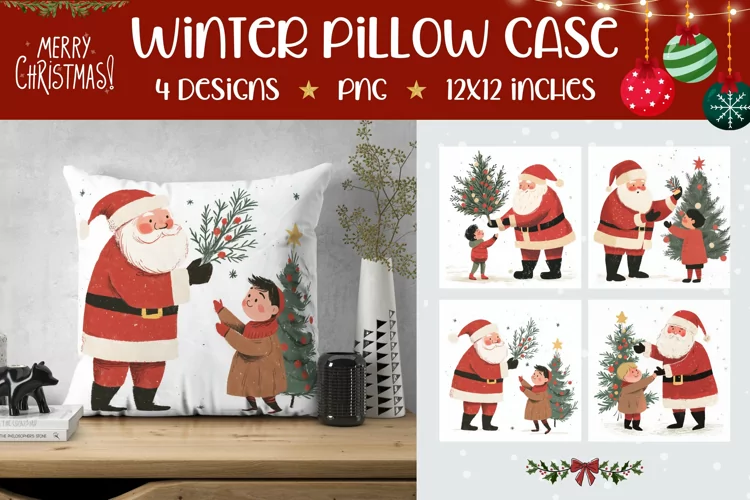 Cartoon Santa Claus Pillowcase, Christmas Tree Pillow Case