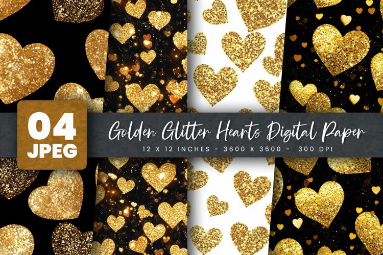 Golden Glitter Hearts Digital Paper