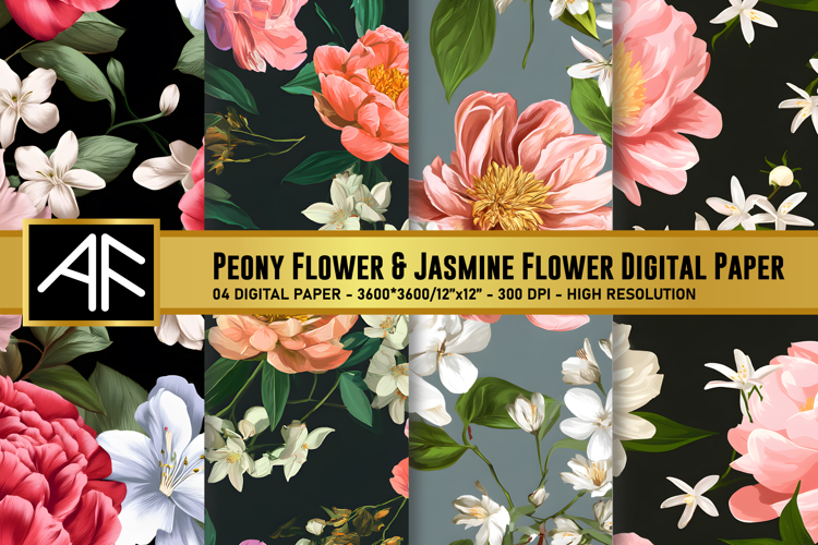 Peony   Jasmine Flower Digital Paper | Flower Pattern