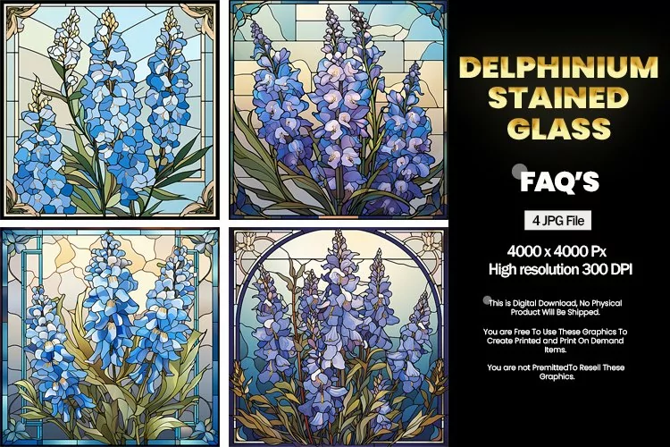 Stained Glass Delphinium Square Coaster - 04 Variations