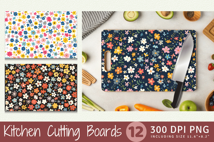 Cute Ditsy Flowers Garden Cutting Boards sublimation Design