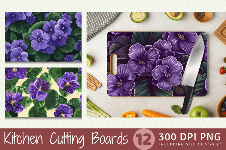 African Violet Flowers Cutting Boards sublimation Design