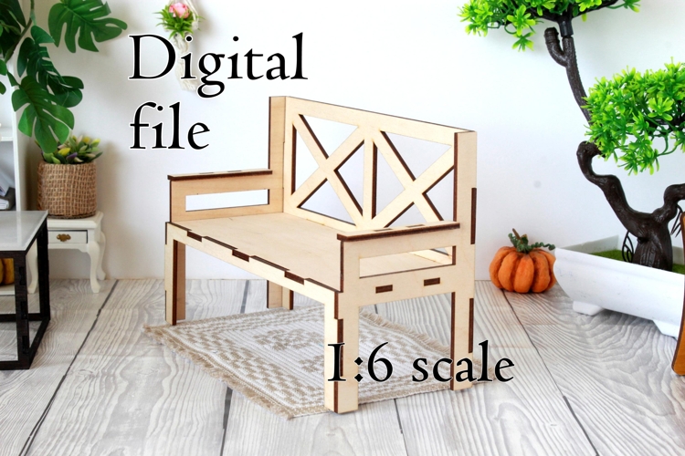 Miniature sofa 1:6 scale digital file. Dollhouse furniture