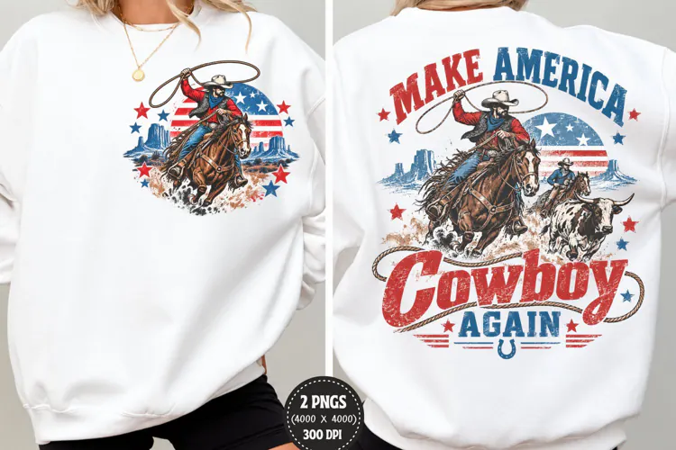 Make America Cowboy Again Front Back PNG, Patriotic Cowboy C