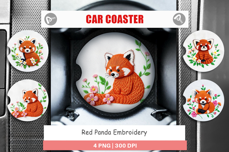 Car Coaster Red Panda Embroidery