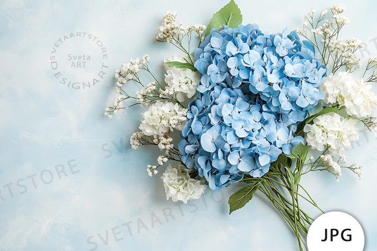 Blue Hydrangea Flowers Mockup JPG