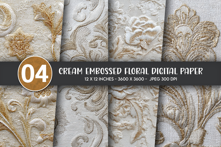Cream Embossed Floral Digital Paper