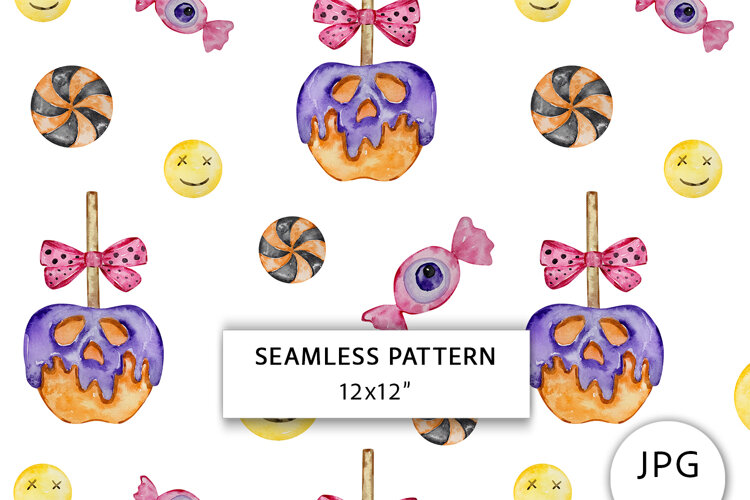 Watercolor Halloween Seamless Pattern example image 1