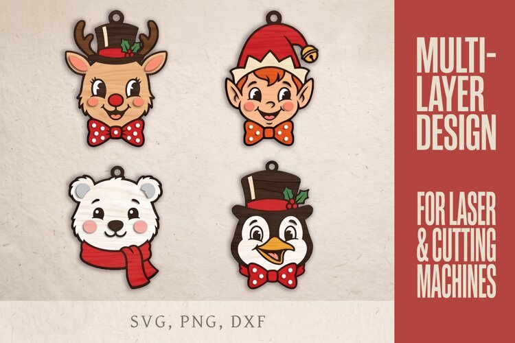 Christmas Ornaments SVG, Layered Laser Cut Files example image 1