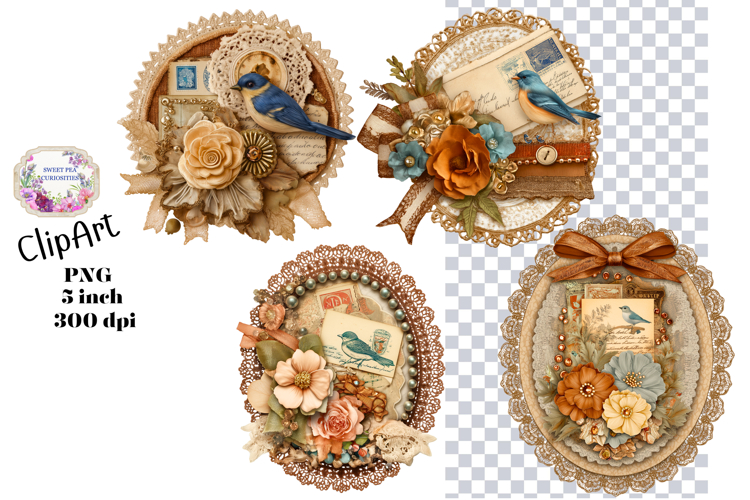 Tags, Flowers, Label, Ephemera, PNG, Junk Journal, clipart