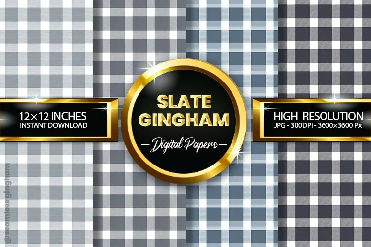 Slate Gingham Digital Papers 04 Variations