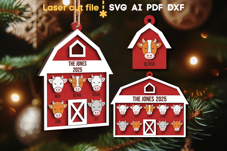 Barn Christmas Tree Toys SVG laser cut files for Glowforge
