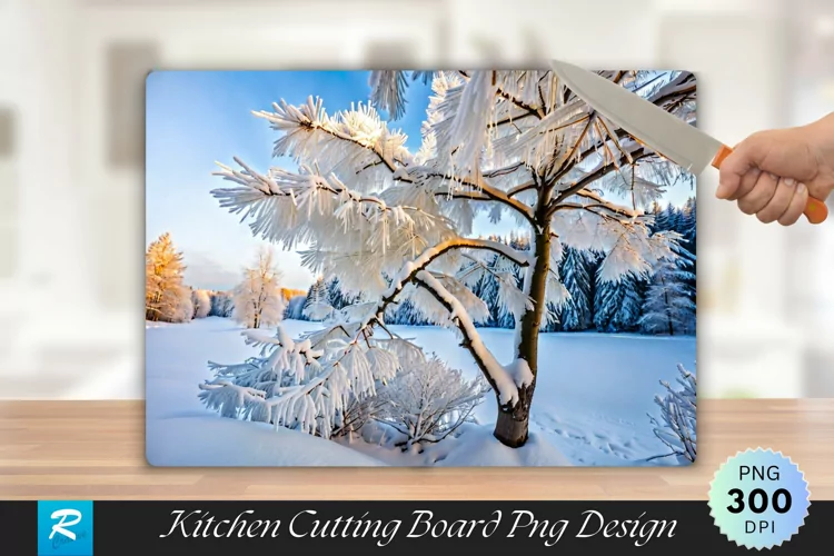 Freezy Trees Snow Cutting Board Sublimation Design