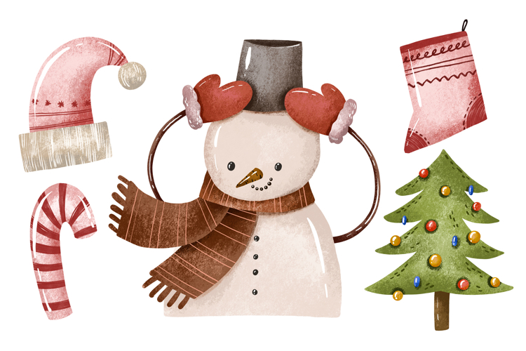 Cartoon Snowman & Winter Holidays. Merry Christmas