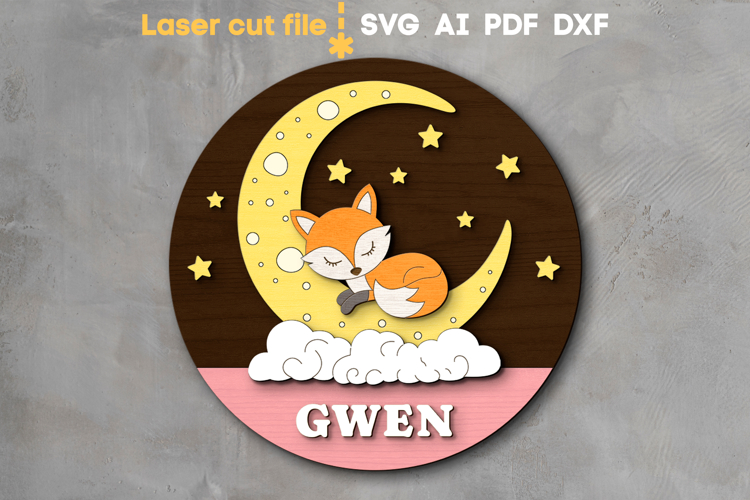 Fox Baby Name Sign SVG laser cut file for Glowforge