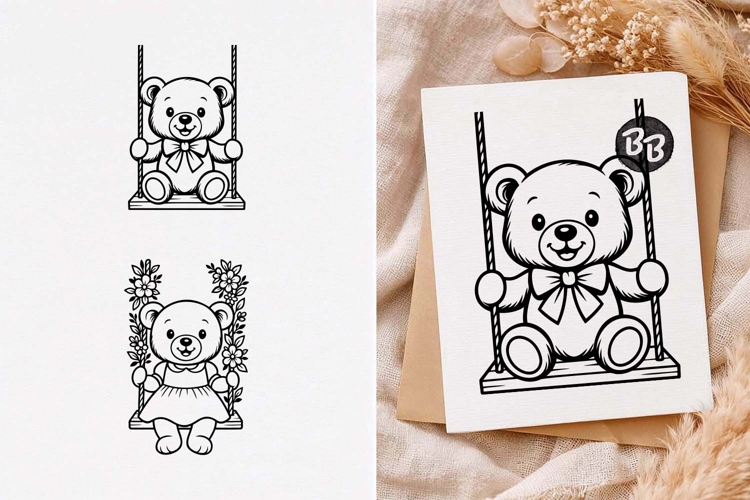 Teddy Bear on a swing, Teddy Bear svg, Boy, Girl, png