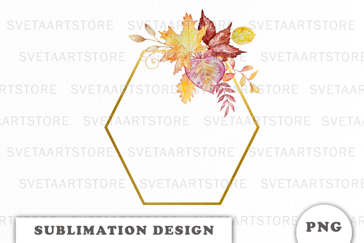Watercolor Autumn Floral Gold Frame png example image 1