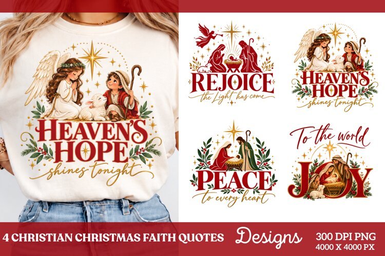 4 Christian Christmas Shirt Designs, 4 Nativity Faith Quote example image 1
