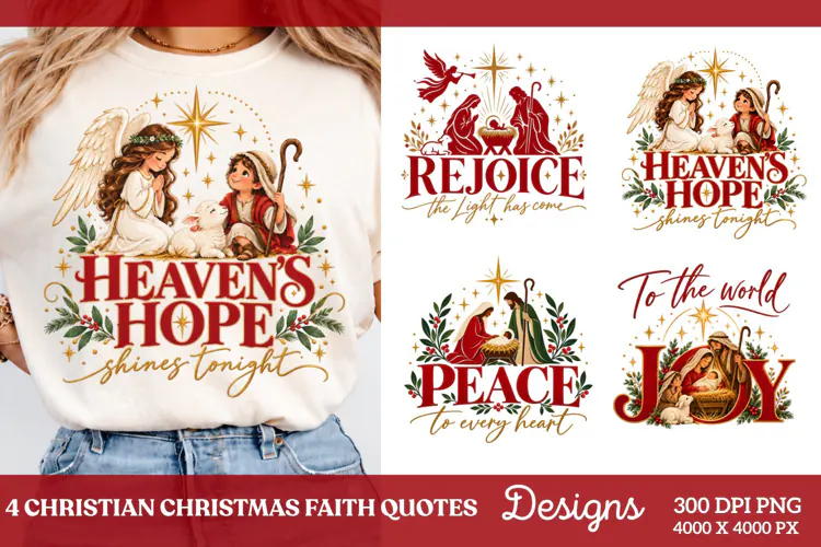 4 Christian Christmas Shirt Designs, 4 Nativity Faith Quote
