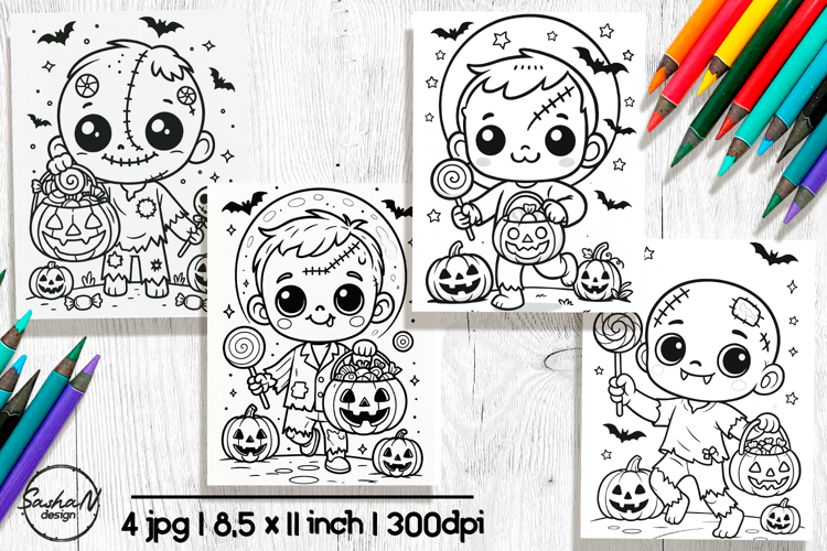 Cute zombie Halloween coloring pages